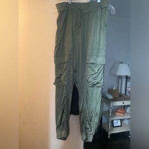 Green silk pants